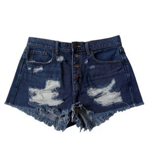 Windsor Blue Dark Wash Distressed Raw Edge Hem Denim Jean Shorts Women's Large
